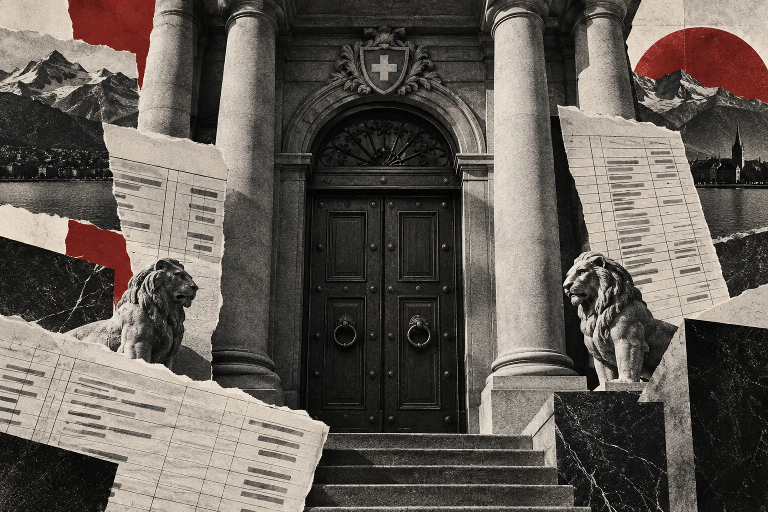 Schweizer Bankarchitektur und Kontobücher