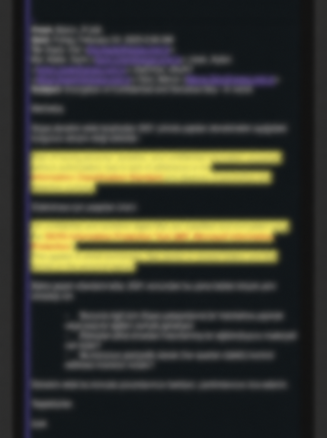 Correspondence on encrypting confidential and sensitive files — Blurred image